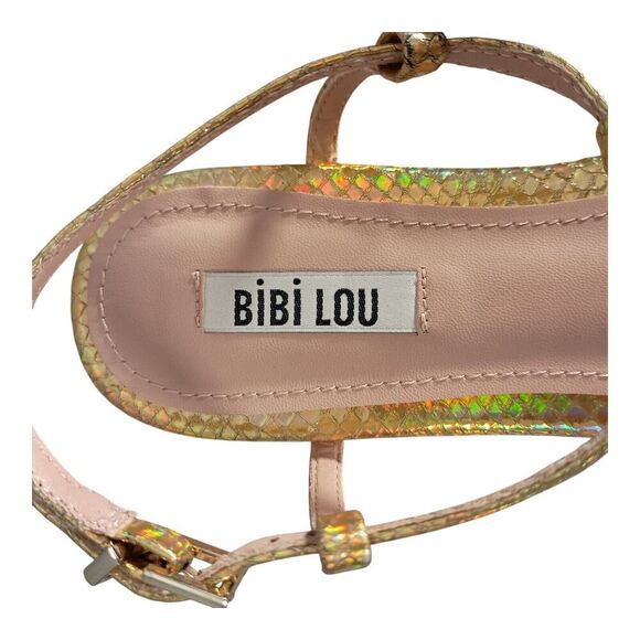 Bibi Lou Sandal Flat Toe Ring T-Strap Gold Snake Leather Women's 38/US 8 - Picture 3 of 7